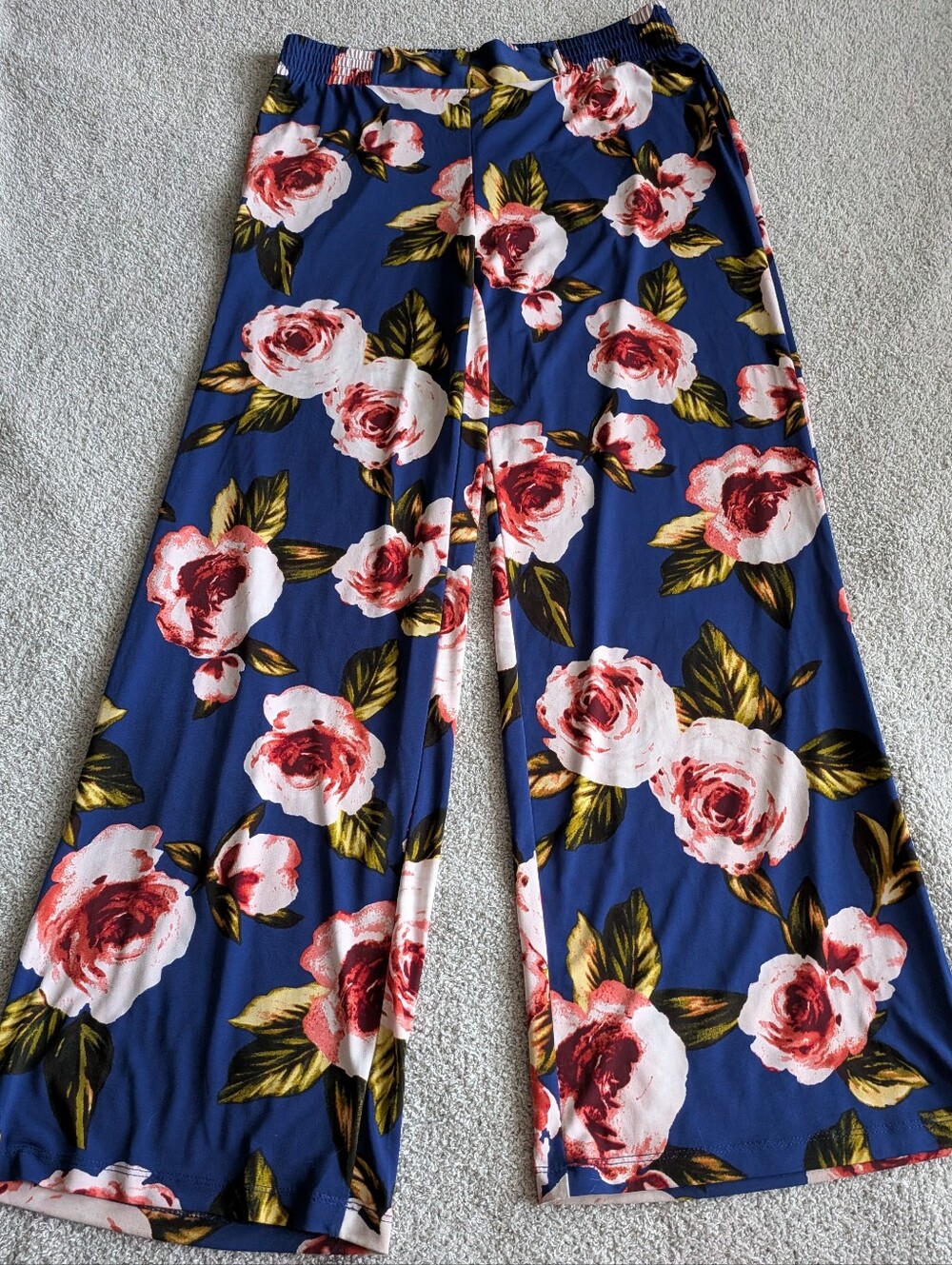 🌼B2G1🌼 IMAN Navy Wide-Leg Floral Pants with Pink Rose Print